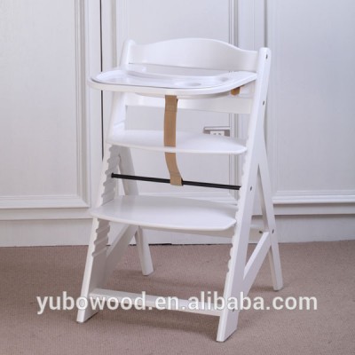 2017 new baby wooden high chair with table plastic tray white